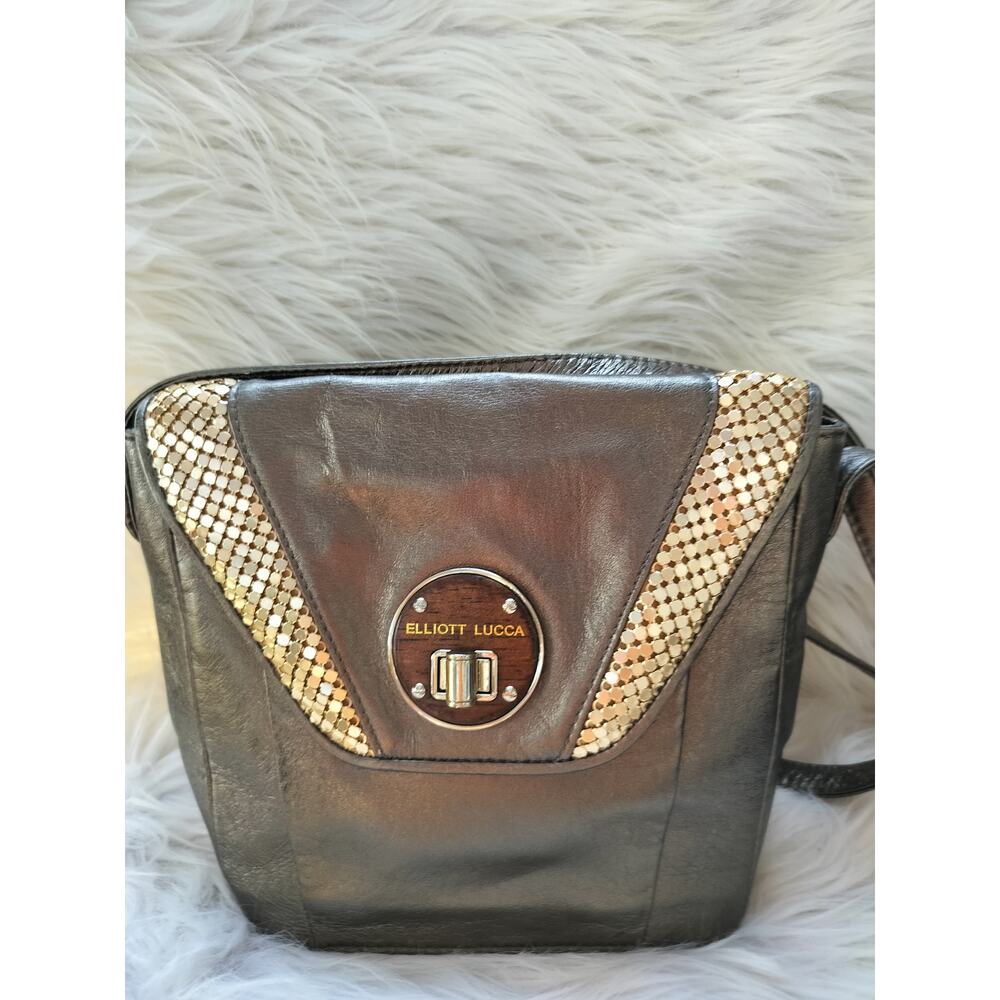 5446) Elliot Luca Rojo Flap Crossbody Shoulder Bag Metallic Bronze Mesh Accent - Picture 3 of 9